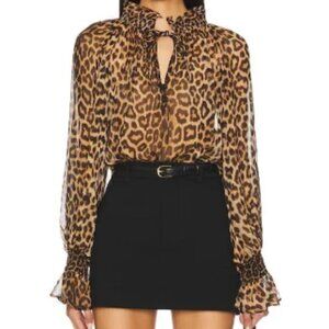 Alice + Olivia NORAH Leopard Silk Peasant Blouse
